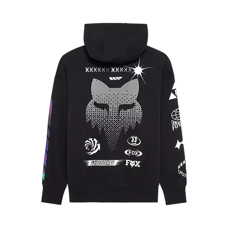 Fox Image Cosmo Oversized Pullover Hoodie in Black-1