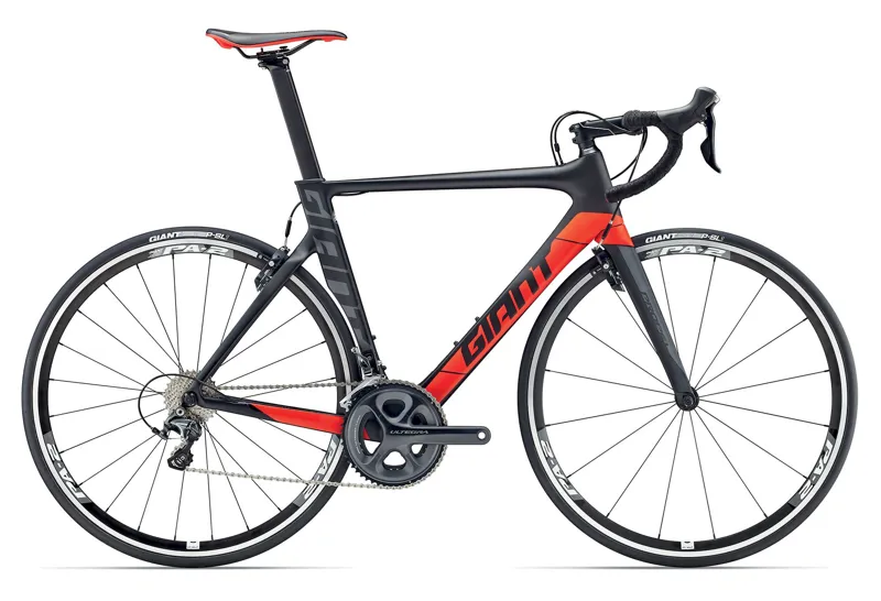 giant red and black bike
