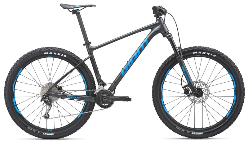 black and blue giant mountain bike